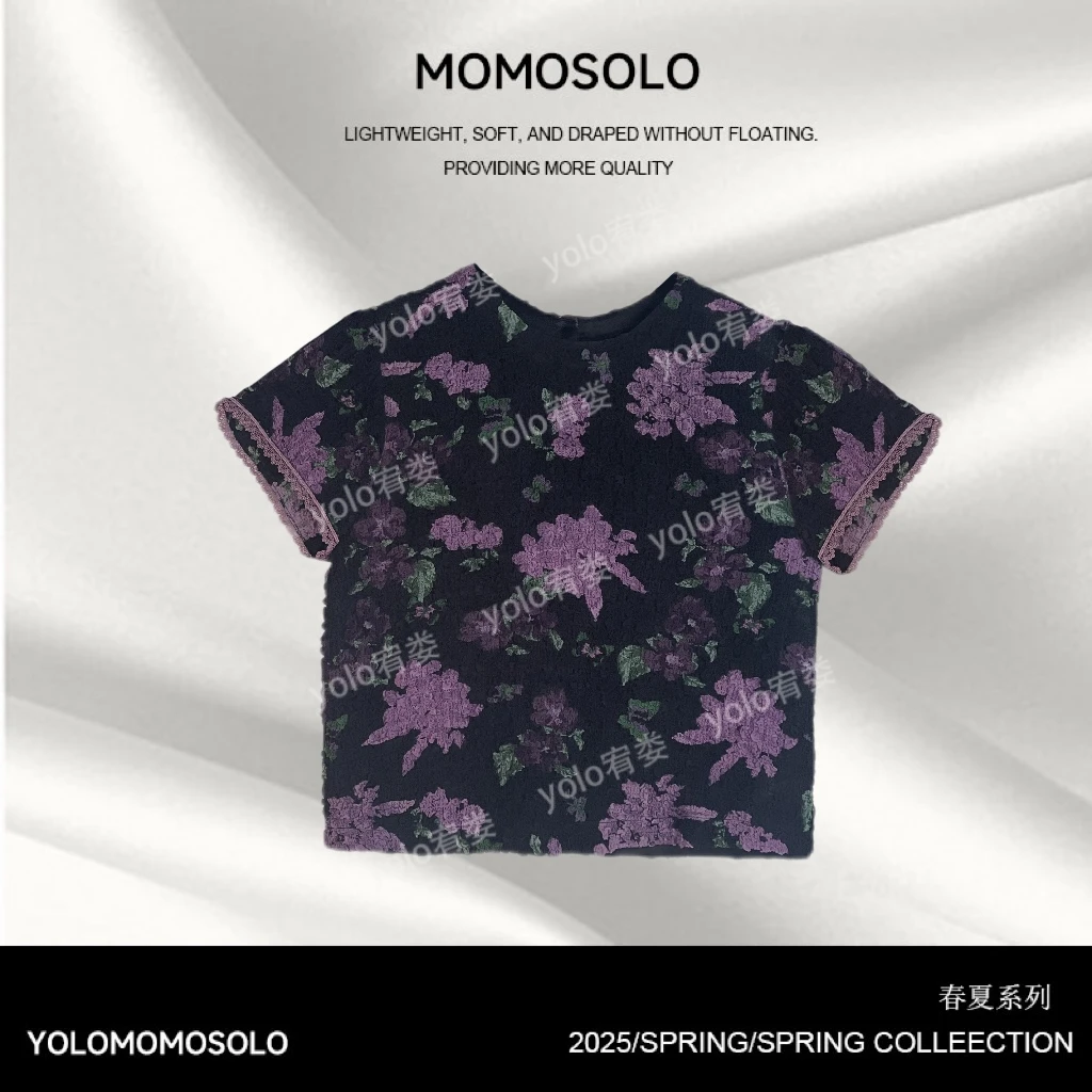 YOLO清仓专属蝶恋花双宫桑蚕丝定制绉感泡泡纱两穿荷叶短袖YM1850