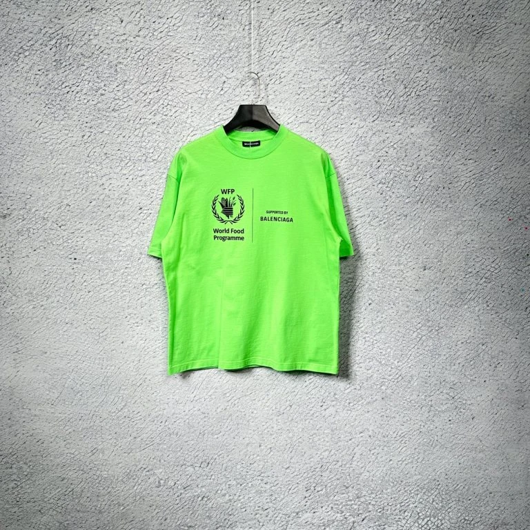 99新 Balenciaga/巴黎世家 荧光绿色WFP麦穗印花粮食署短袖/M