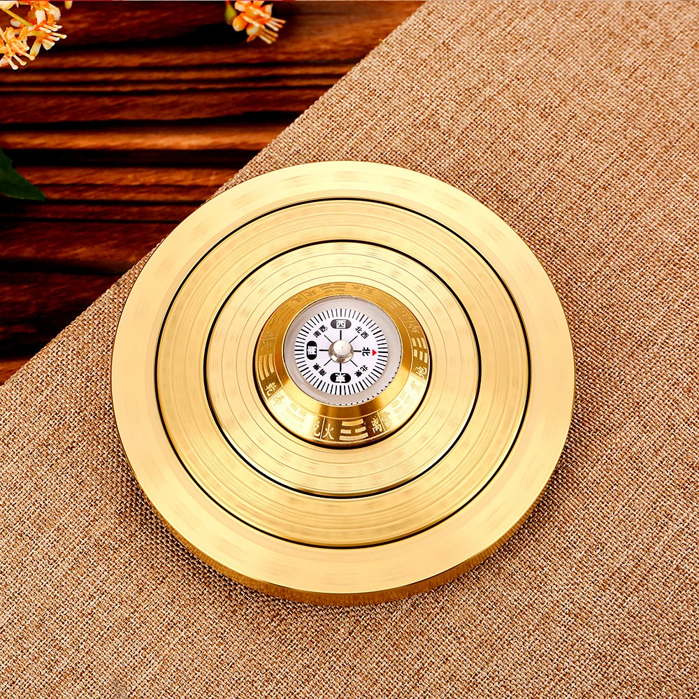 新款铜盘多轴承旋转指南针随身罗盘实心解压摆件