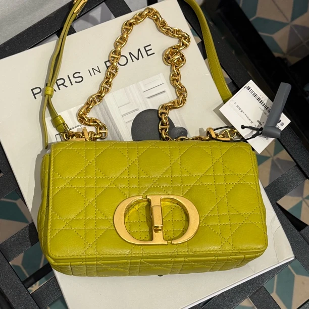 95新 DIOR/迪奥 Dior 黄绿色caro单肩包 小号/H0012251