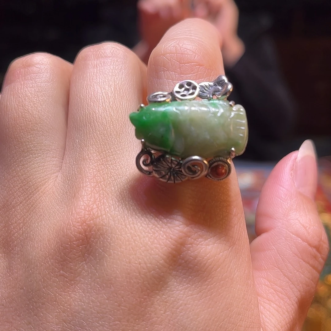 翡翠银S925镶嵌戒指