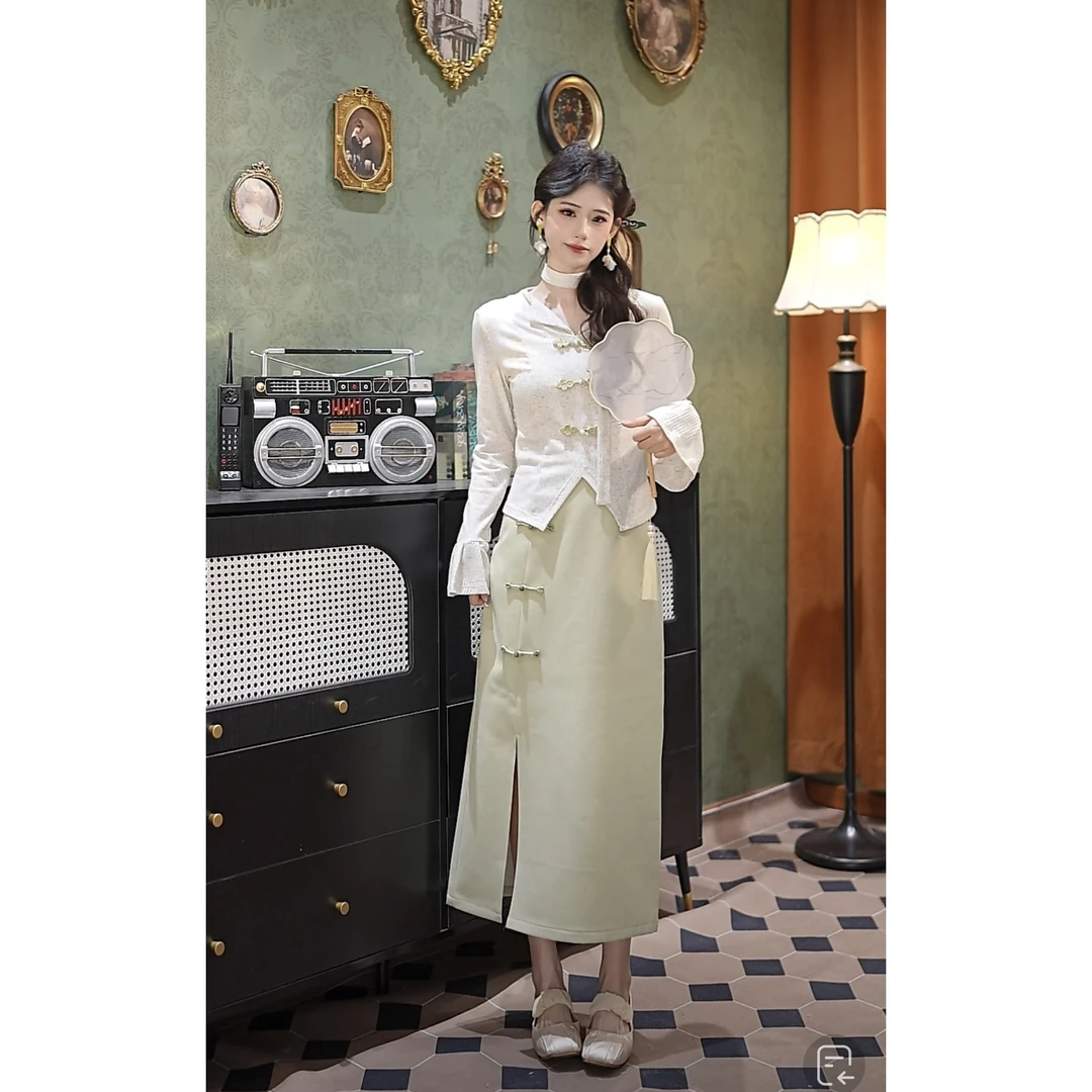 张嘉圆  25春季显瘦气质复古港风时尚长款半身裙#1303