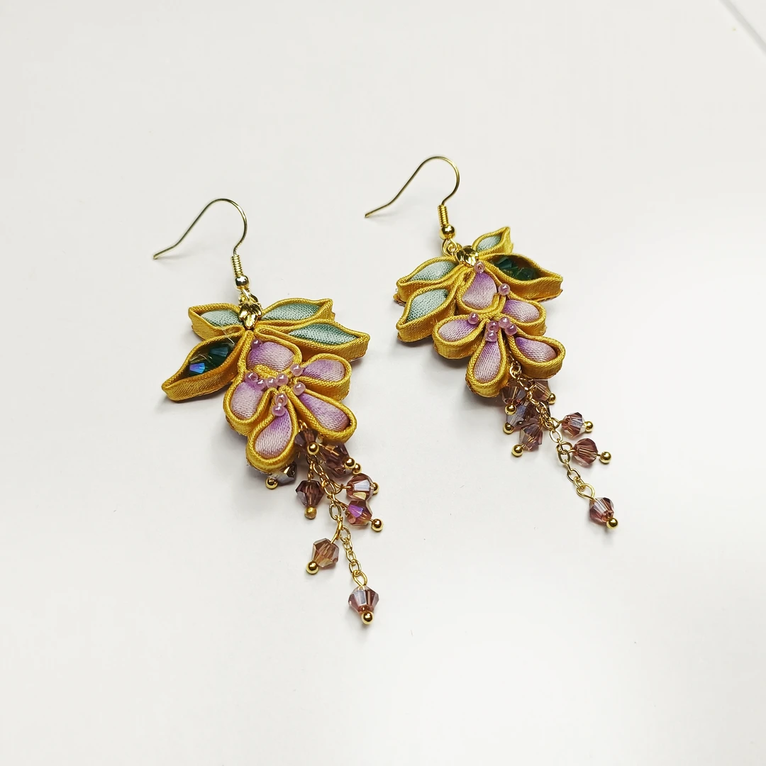 非金属布艺耳饰 长款复古紫色盘扣耳饰新民族风旗袍时尚配饰耳环