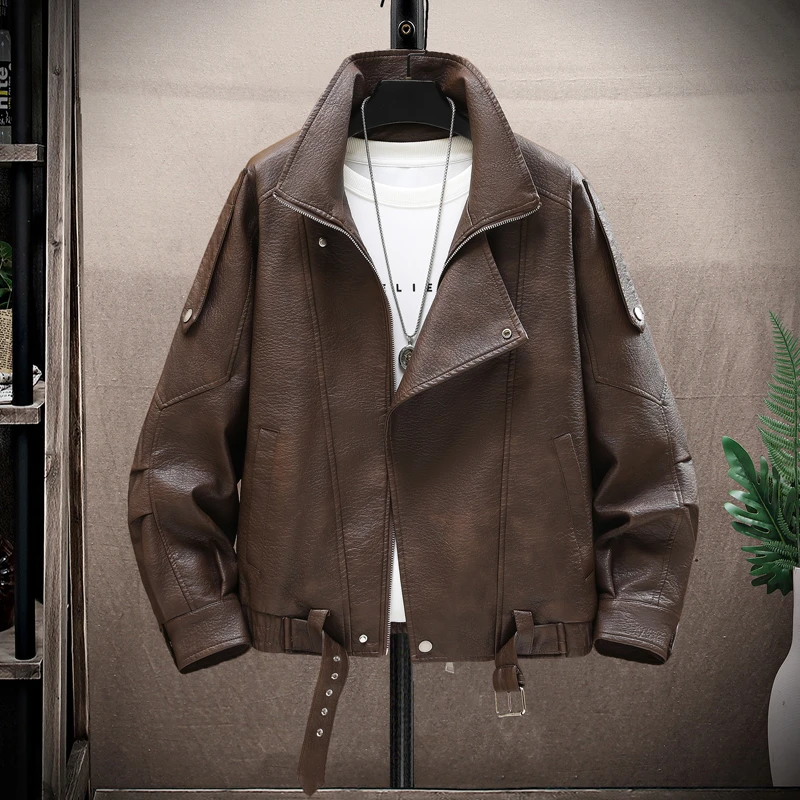 皮衣外套男款潮牌痞帅休闲pu夹克情侣机车服复古宽松潮牌ins外套