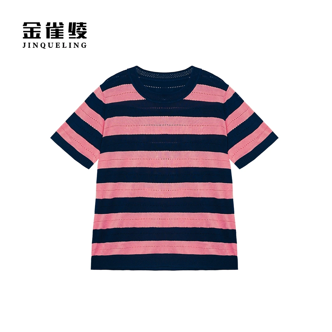 金雀绫【织梦人】条纹撞色显瘦加宽加大女装针织衫SZAK2SHY61