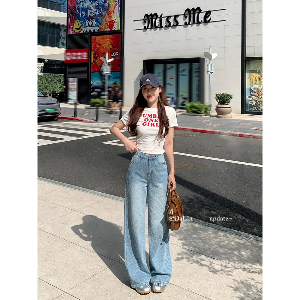 夏季新款阔腿裤女款牛仔裤通勤高腰垂坠感991005