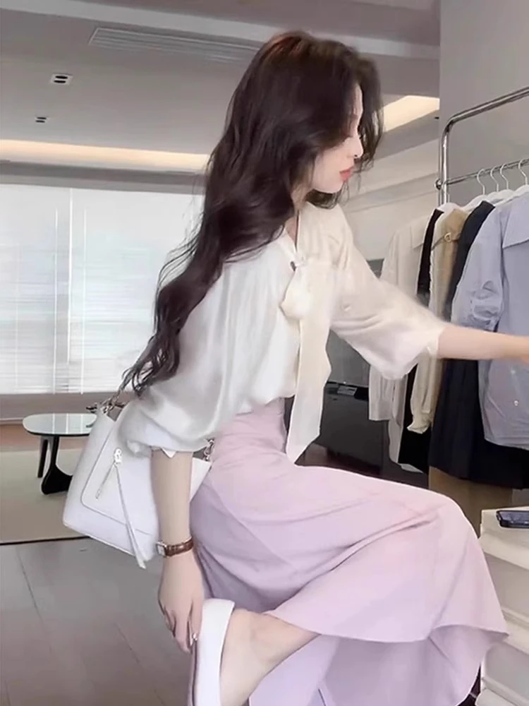 早春韩系穿搭套装女高级感气质通勤小香风蝴蝶结衬衫连衣裙两件套