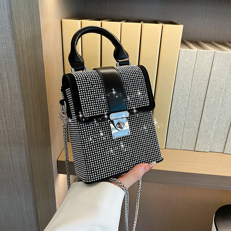 新款时尚手提手机包女2023新款亮钻满钻小包小方包链条单肩斜挎包