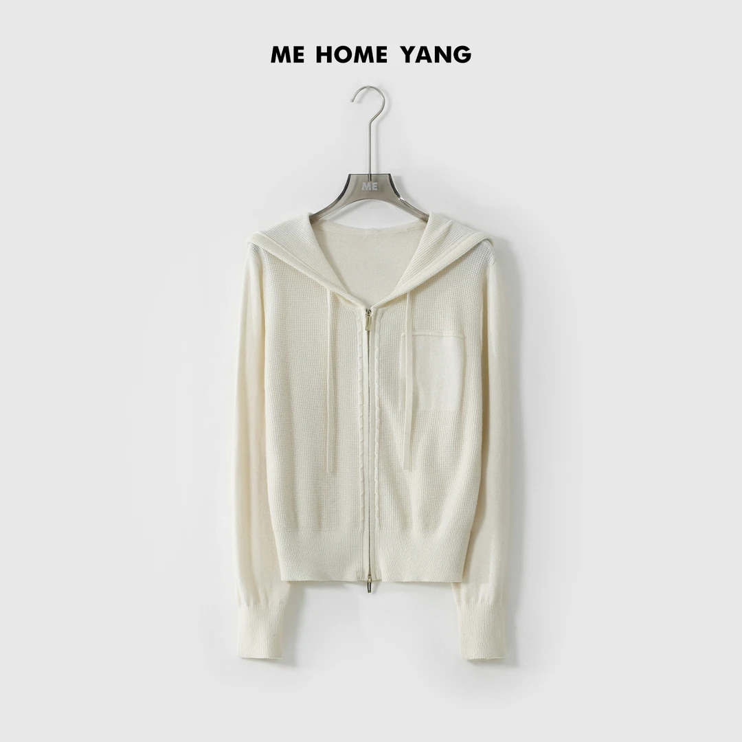 ME【舒适圈】绵羊毛混纺双拉链针织上衣女士百搭连帽毛衣MEQA2761