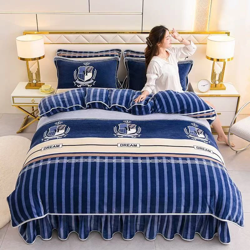 新款牛奶绒爆款印花四件套加绒母婴冬天毛绒加厚被套床上用品