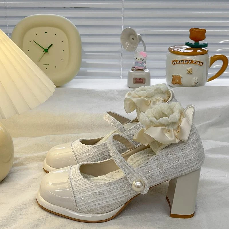 【香港轻奢Sakurano&樱央】玛丽珍鞋女2025春季新款浅口白色单鞋