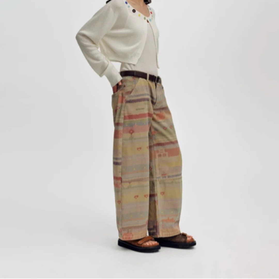 【新品】SHORT SENTENCE短句25春设计师款仿毛衣印花九分直筒裤