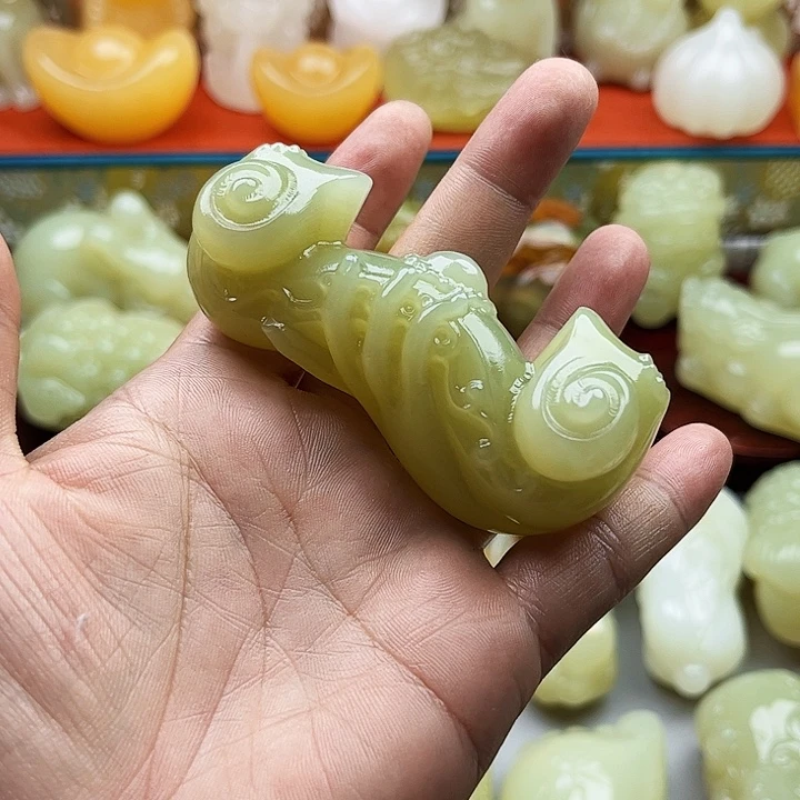 华***花石材玉如意手把摆件