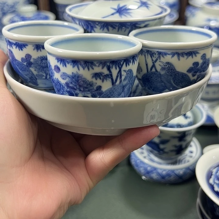 微瑕柴窑工笔花鸟竹报平安套组