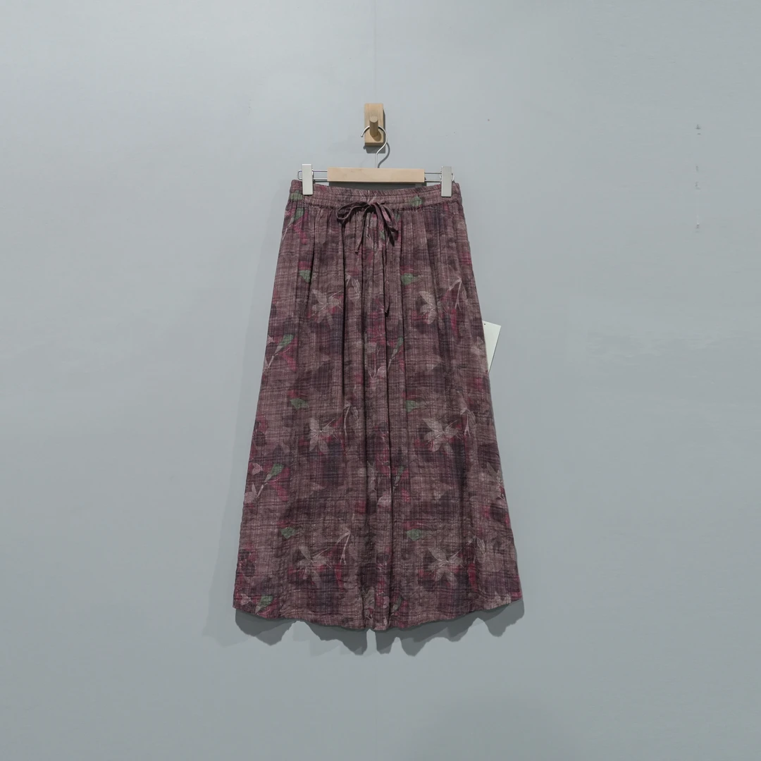 【且听风吟】0413613文艺棉印花松紧腰抽绳拼接百搭休闲半裙 裙长84