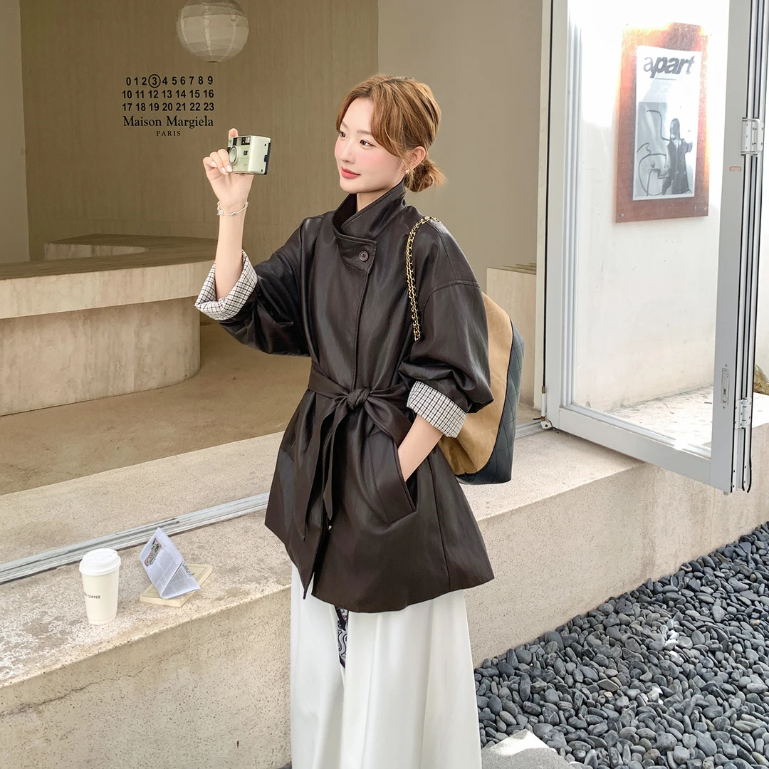 街头设计感酷飒琥珀流光风皮衣外套女2025新款气质宽松立领pu夹克