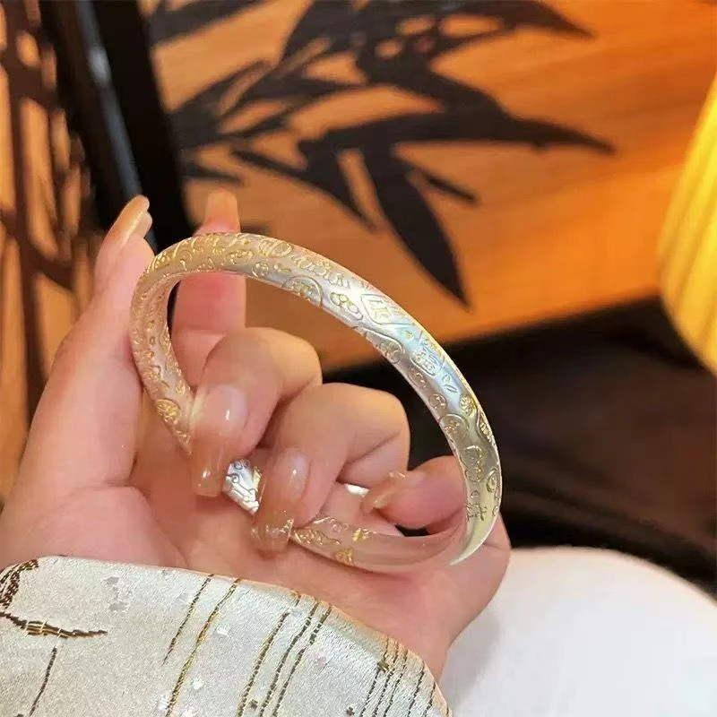 足银手镯 999.9平安喜乐吉言描金招财猫闭口纯银手镯【162】-5号