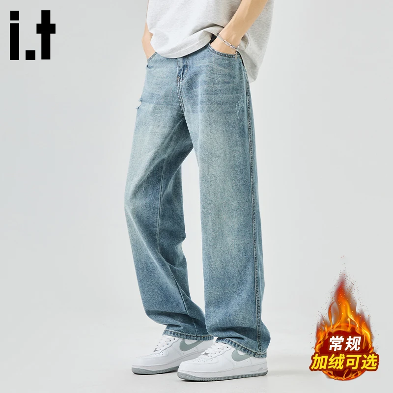 i.t:CHOCOOLATE牛仔裤男款2025秋冬加绒新款宽松百搭阔腿休闲裤子