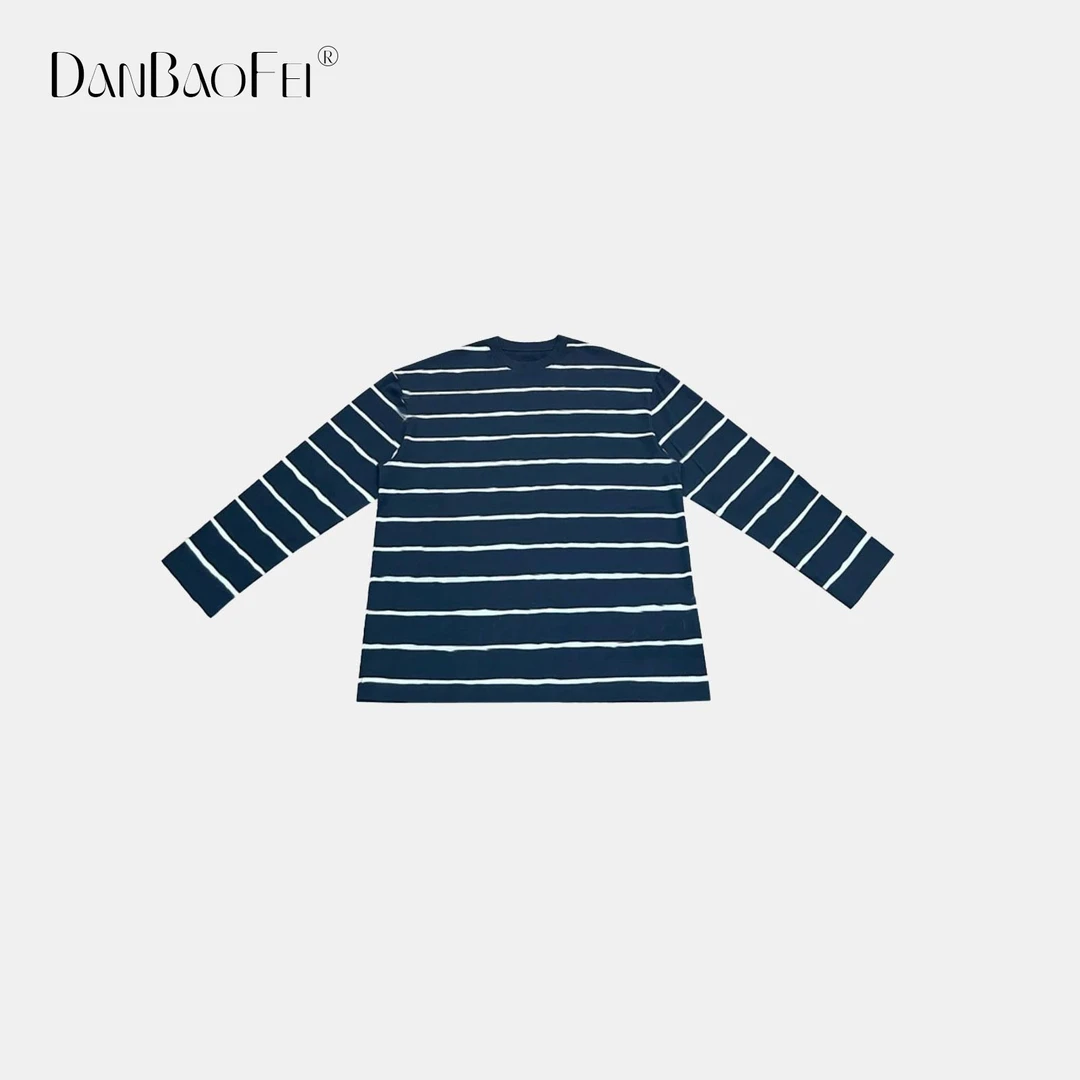 休闲棉质圆领涂鸦爆裂不规则条纹长袖T恤 YLM00496