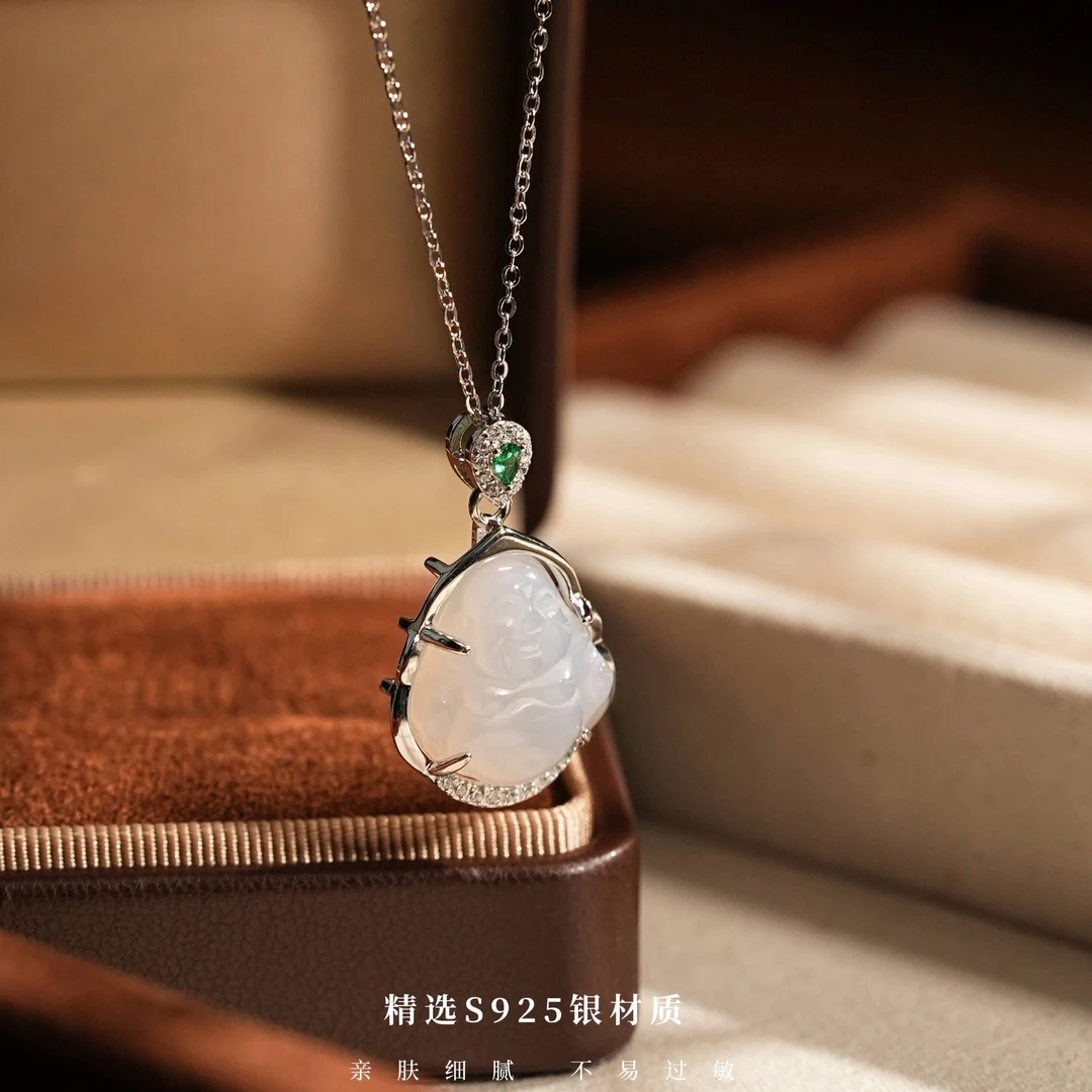 丽沁 链子925银 冰透佛公吊坠项链轻奢小众气质时尚精致挂坠坠链