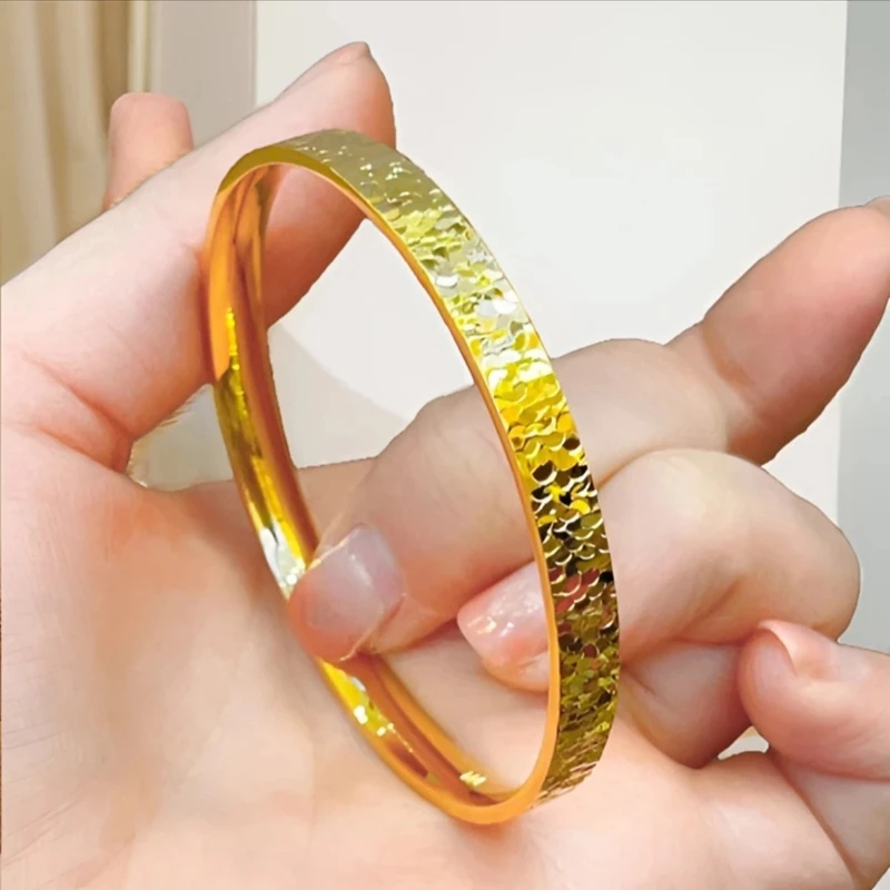 铜合金手镯 碎碎冰手镯女款金色闪亮妈妈素款不掉色气质轻奢时尚