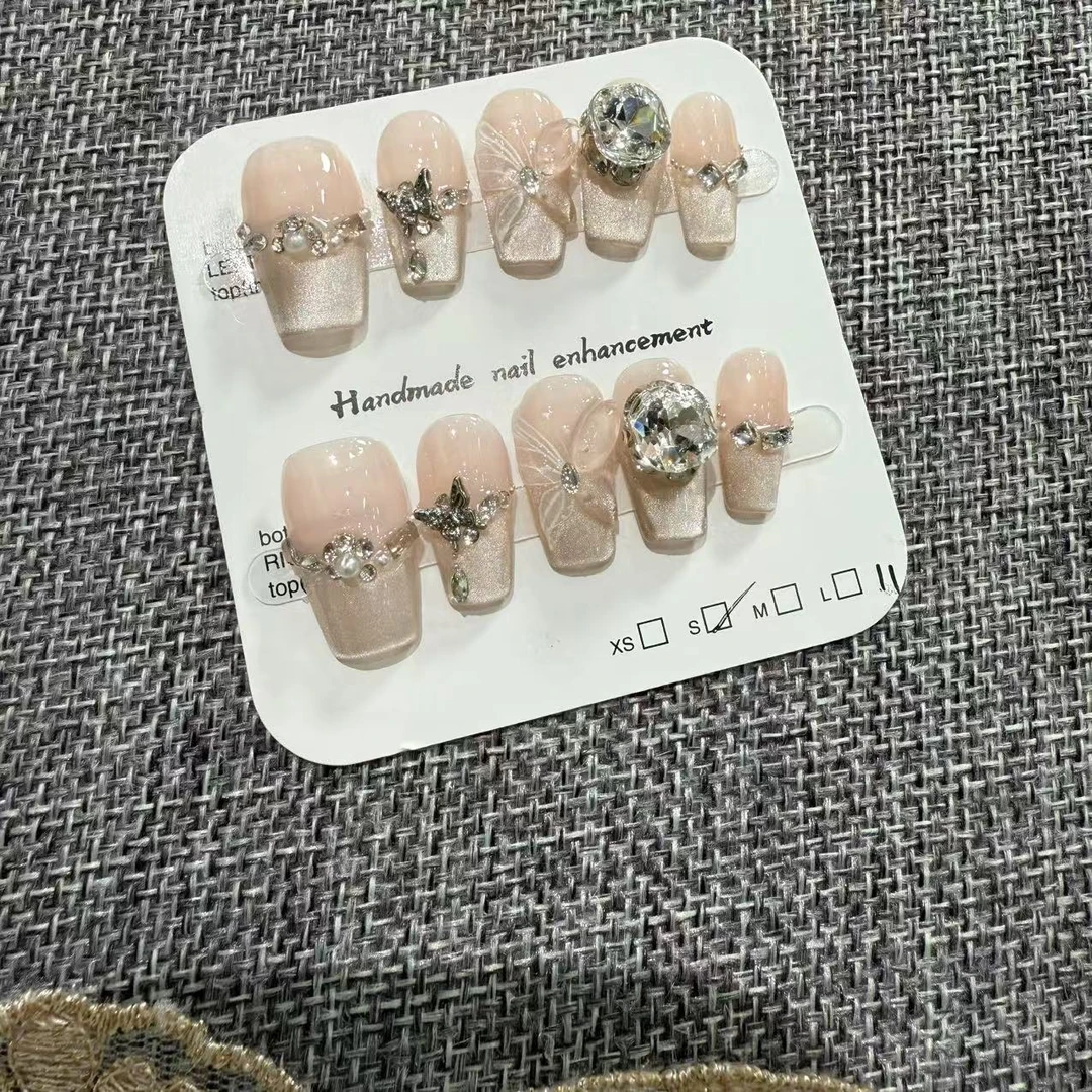 琉璃蝶韵 纯欲冰感粉猫眼纯手工穿戴甲