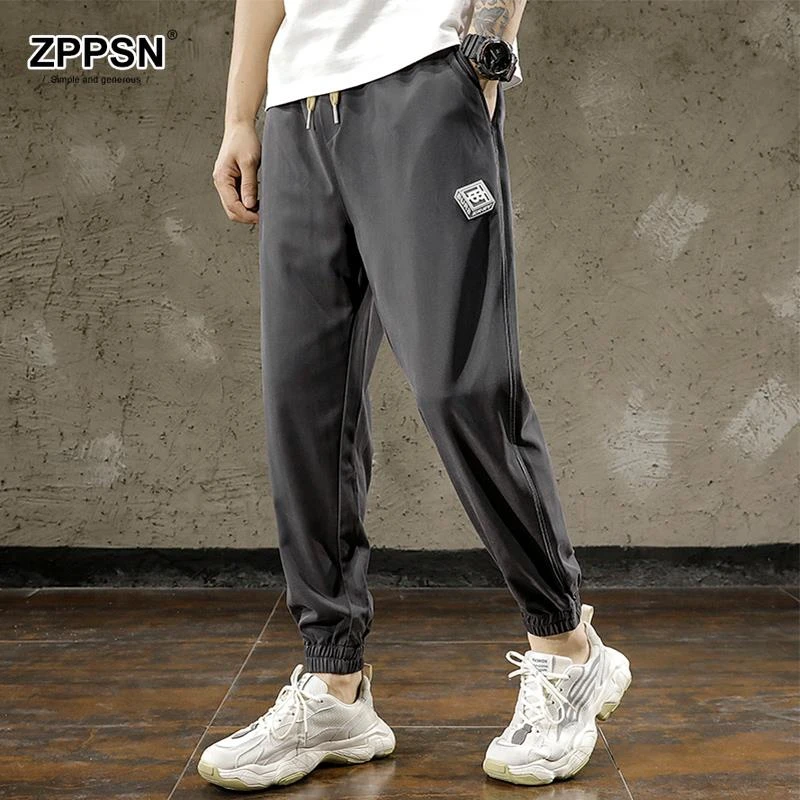 ZPPSN气质高级感冰丝休闲裤男九分运动裤夏季薄款宽松大码潮流百
