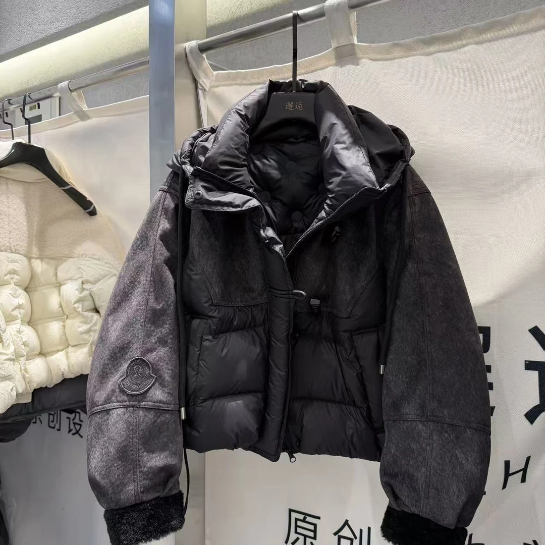 8811 休闲女士短款拼接女时尚纯色冬季袖口毛新款保暖3