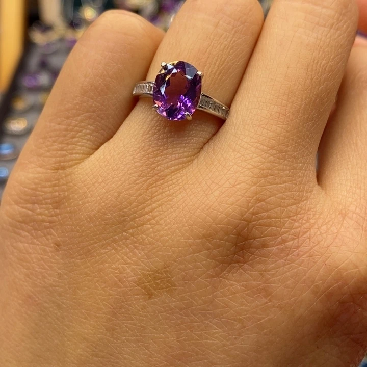 水晶戒指银S925镶嵌天然水晶戒指