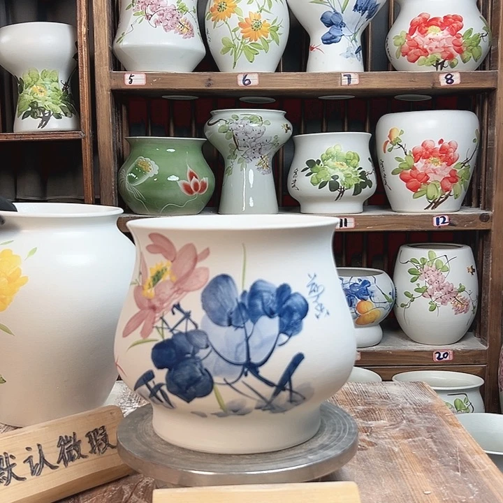 摆件高20口20青花荷花陶瓷新款陶瓷