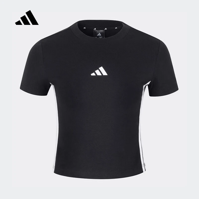 adidas阿迪达斯运动休闲短袖T恤黑色圆领上衣JY8570 JY8571