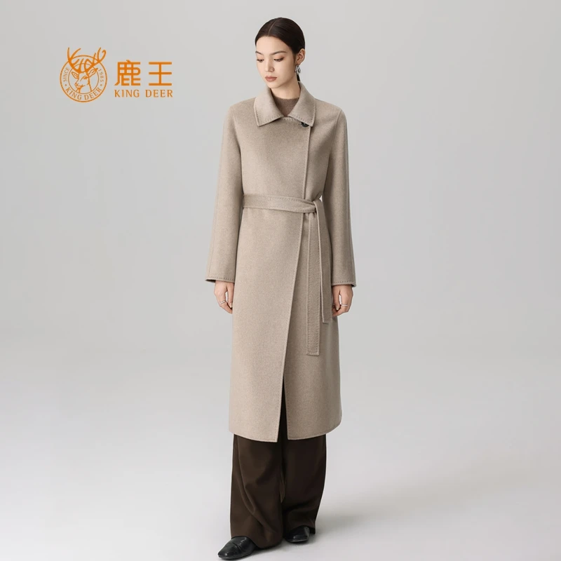 【国王的礼物】鹿王女翻领一粒扣100小山羊绒系带长款大衣 A808