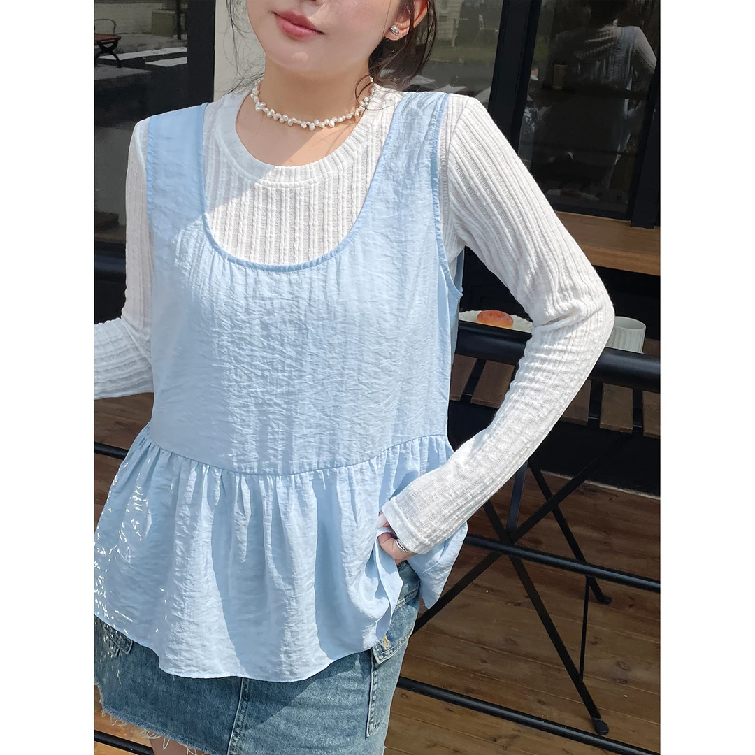 早秋上衣女2025新款独特超好看t恤大码胖mm显瘦拼接透气宽松长袖