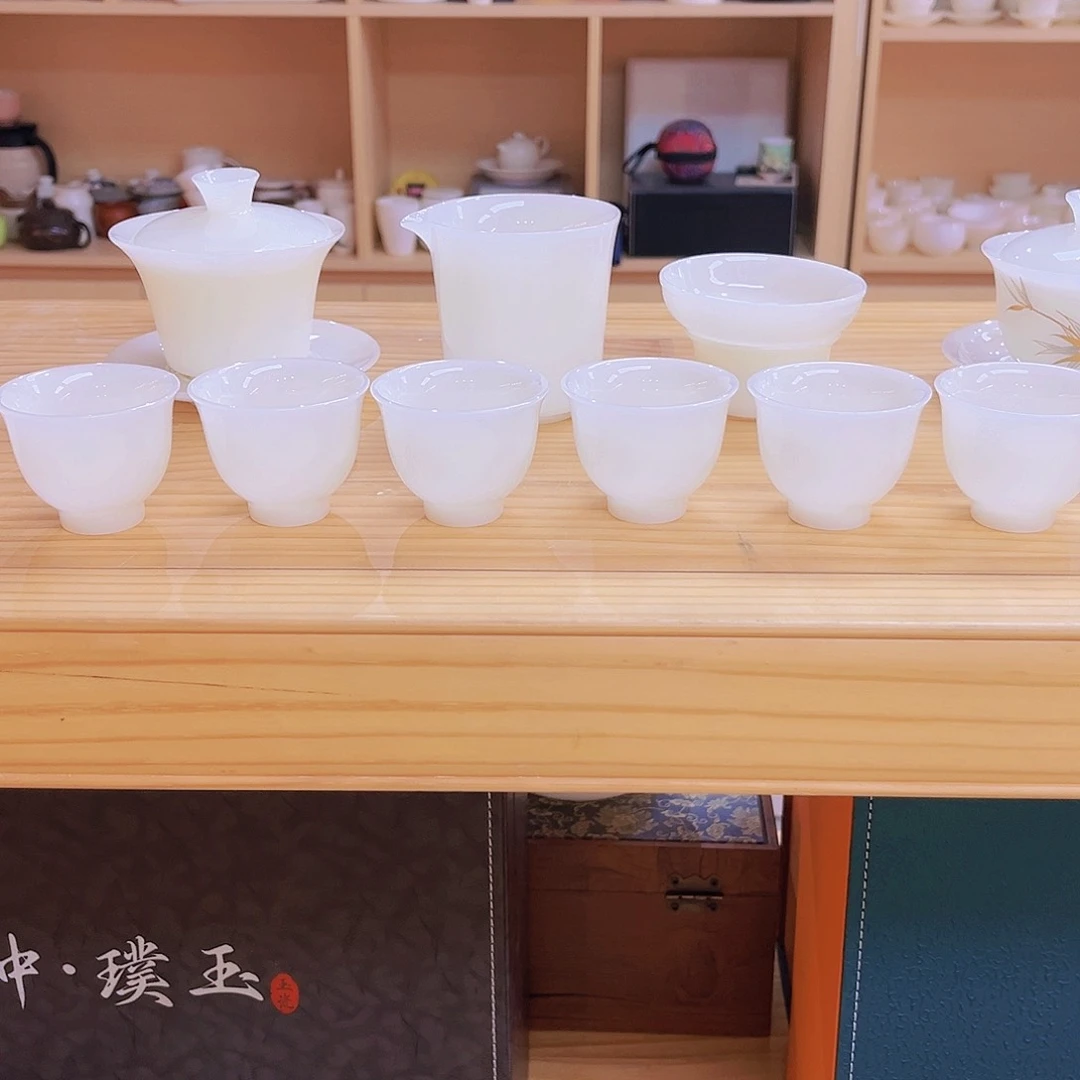 盖碗瓷高档皙白玉瓷盖碗10件套