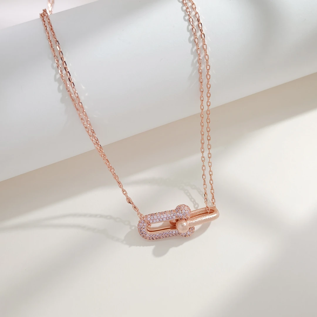 铜合金项链 WFXLM-003175【锁扣衔星】项链高级感百搭设计欧美