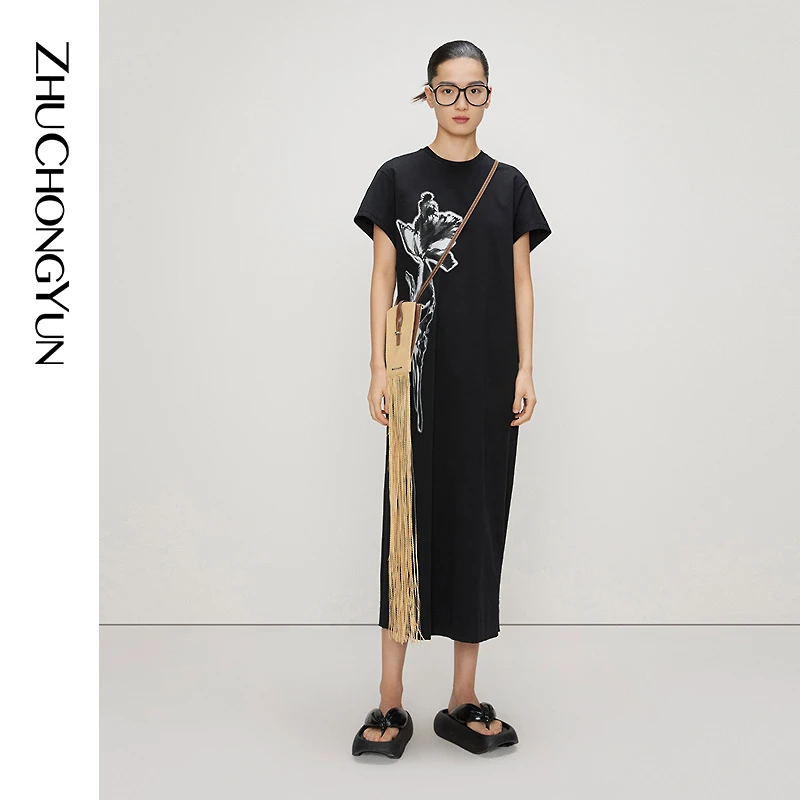 ZHUCHONGYUN夏装款女士短袖宽松休闲连衣裙原创薄C1DE25796