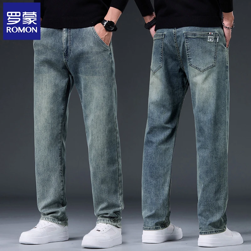 罗蒙秋冬美式复古牛仔裤男款2025新款潮牌直筒弹力百搭休闲裤子男