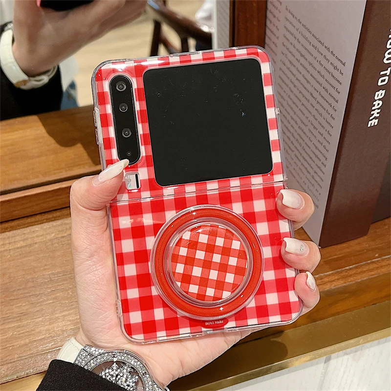 适用华为Pura x手机壳格子磁吸支架pocket2折叠三星zflip7保护套