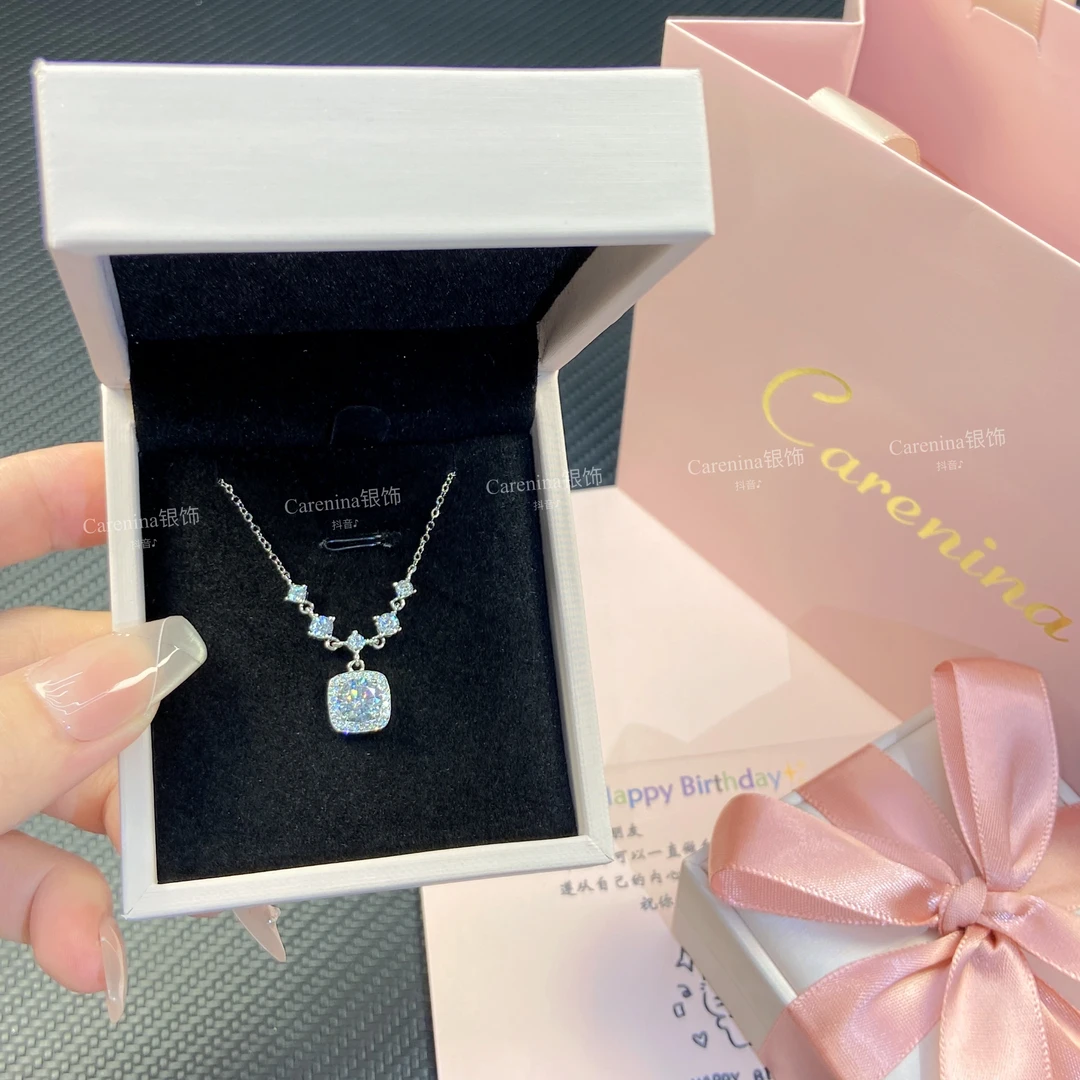 坠链均足银 999纯银小方糖项链女轻奢小众锁骨链送闺蜜情人节礼物