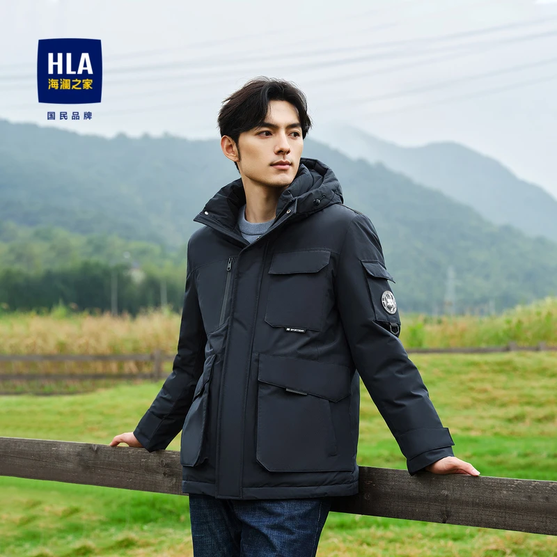 海澜之家三防冲锋衣短款羽绒服2024新款工装户外冬季连帽保暖外套