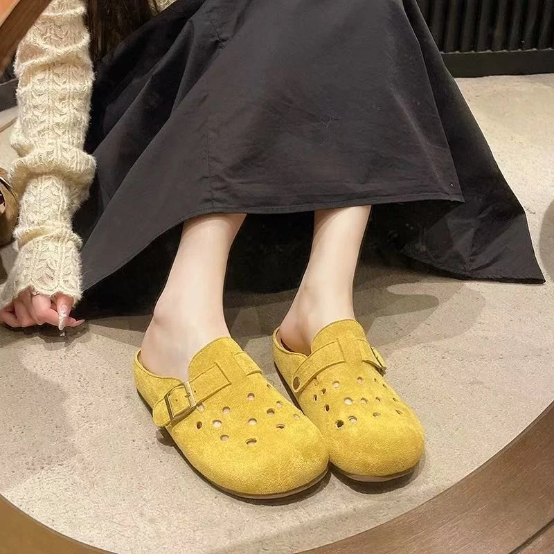 C5568  黄色 丑萌勃肯拖鞋2025新款半包软底舒适百搭女凉拖