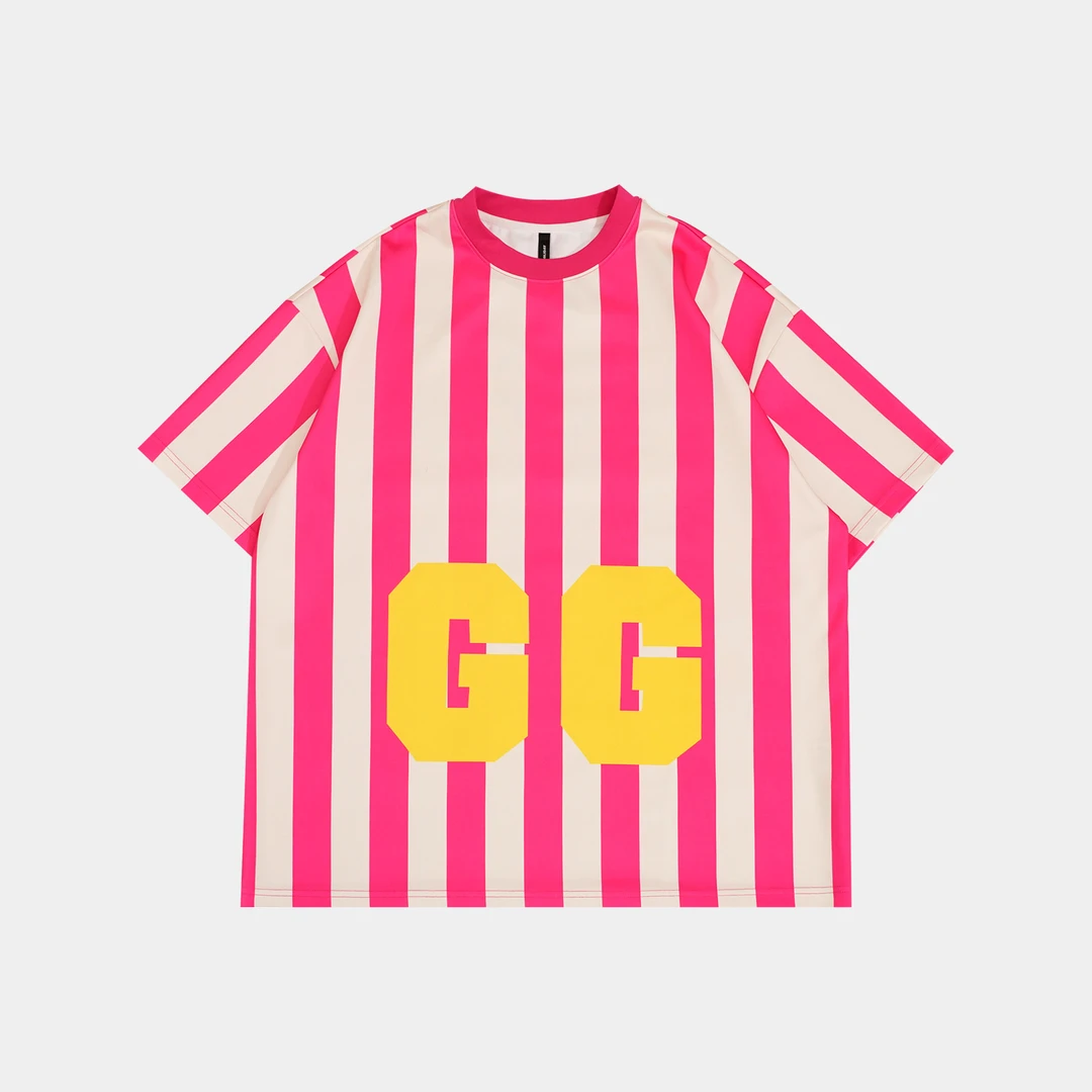 GGAHOLIDAY时尚休闲宽松夏季潮流百搭竖条纹撞色短袖T恤-152553