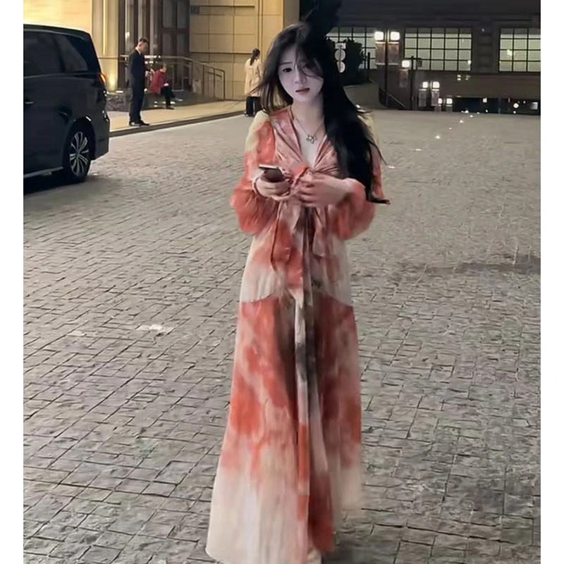 【B Y】海边度假气质高级感小众不撞款温柔风长袖连衣裙子2025春季