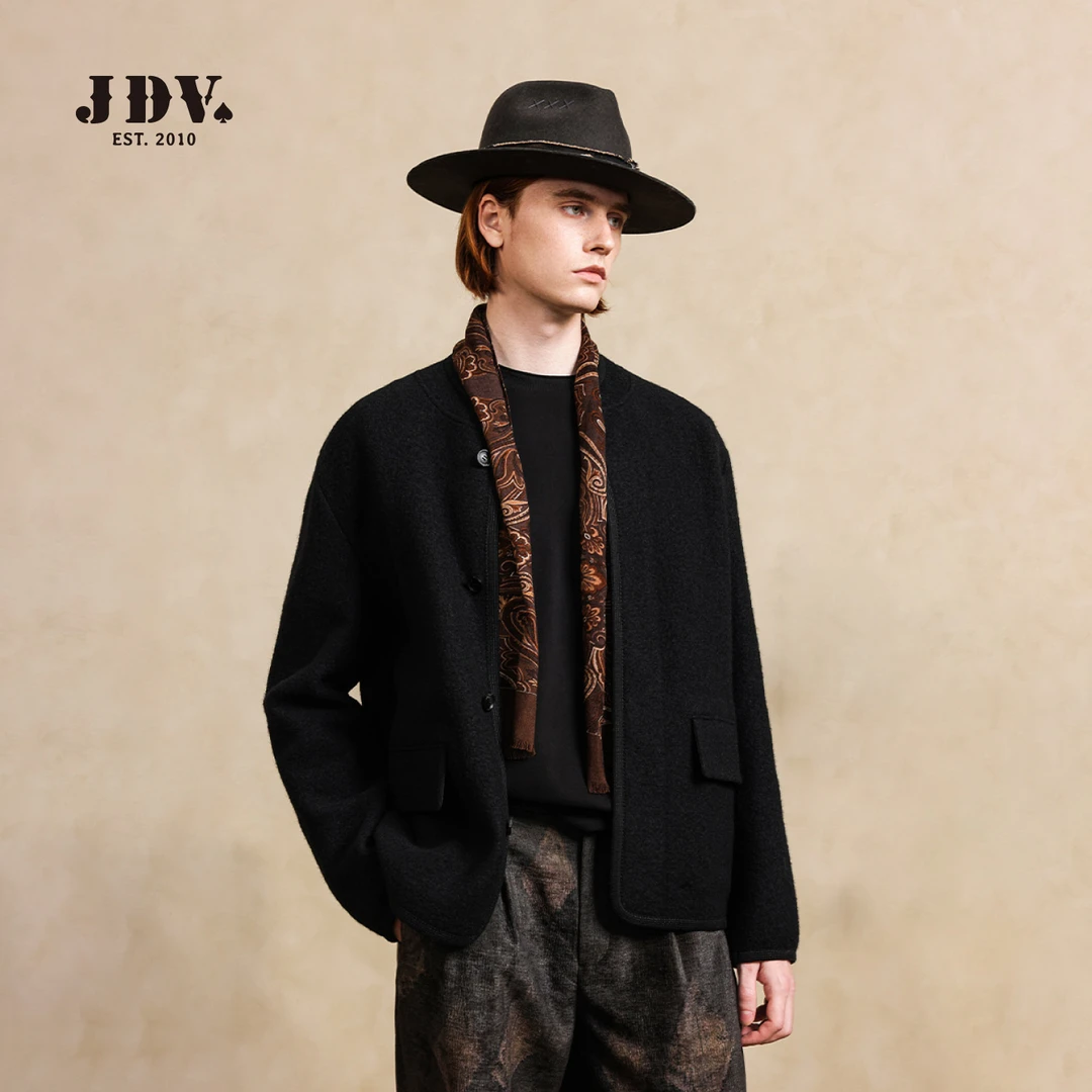 J.D.V秋季新款商场同款男士休闲短款绵羊毛毛呢夹克WJK5351