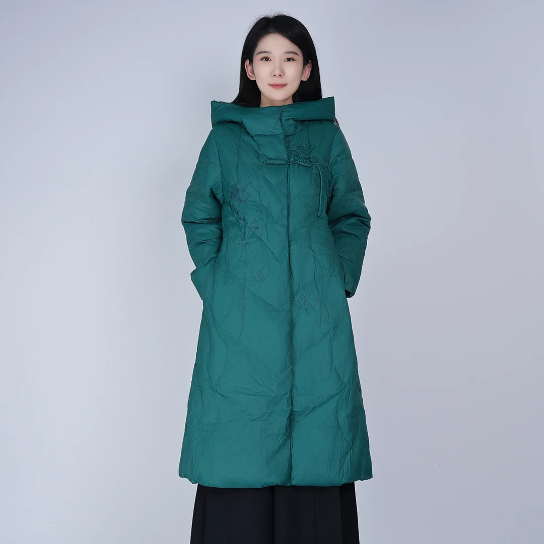 【白鸭绒】冬季保暖加厚气质女士长款连帽减龄羽绒服WH050078936