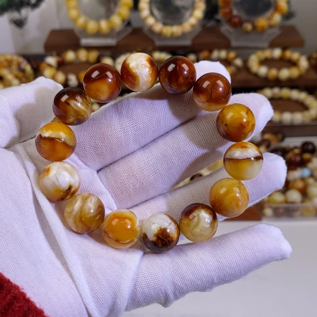 琥珀未镶嵌裸石天然沁色蜜蜡手串14mm➕