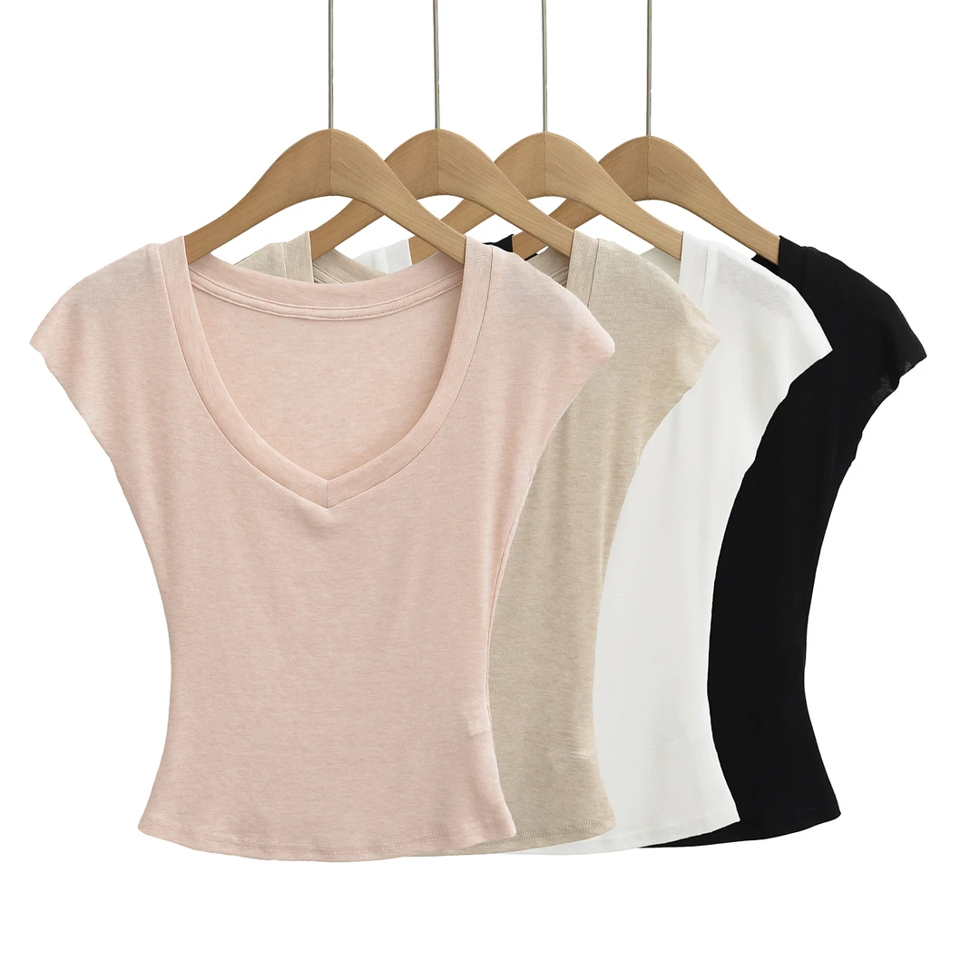 修身型短袖针织飞飞袖T恤薄款修身打底衫百搭圆领透气