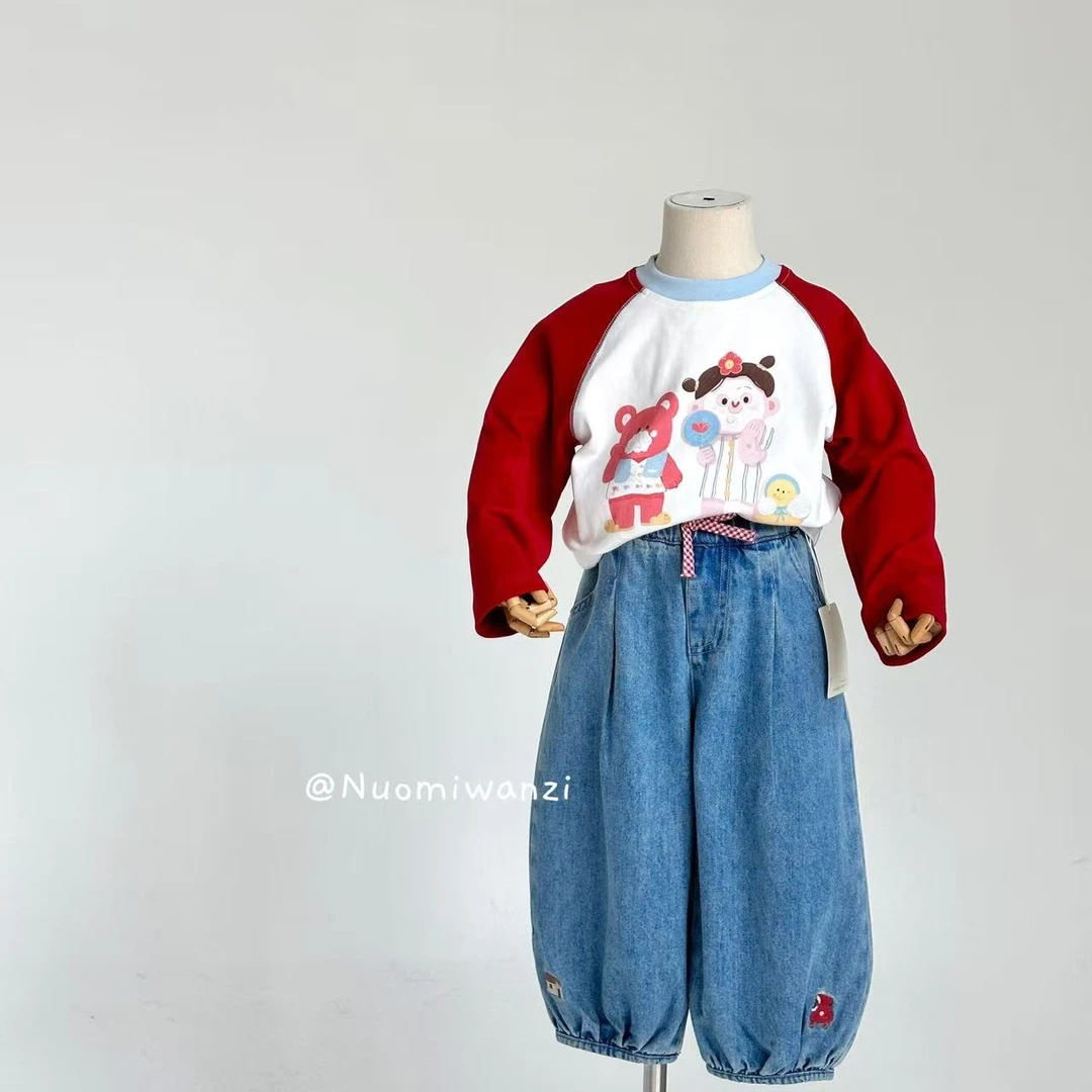 【S】儿童百搭洋气可爱刺绣束脚牛仔裤（秋款）WZJ-53017