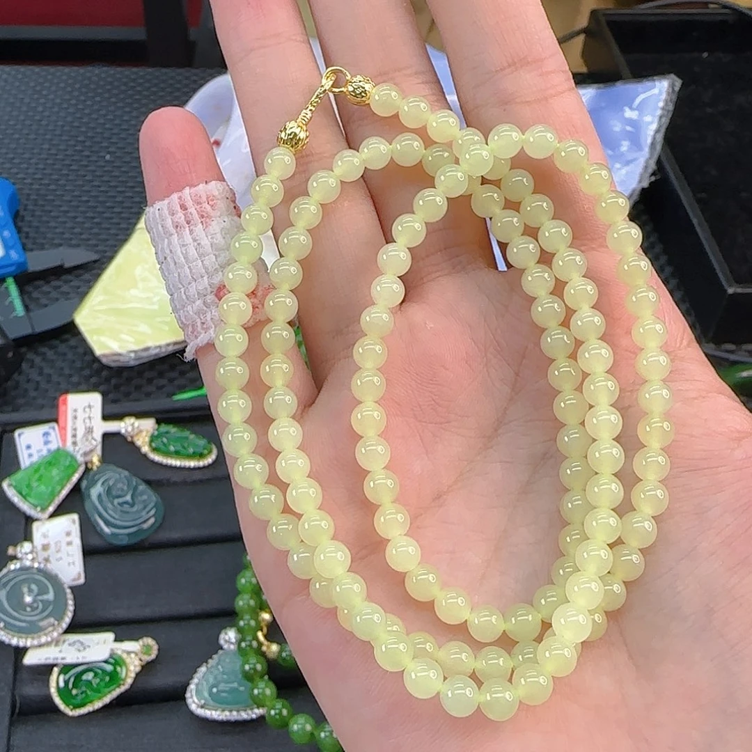 和田玉未镶嵌手链冰黄卡5 108