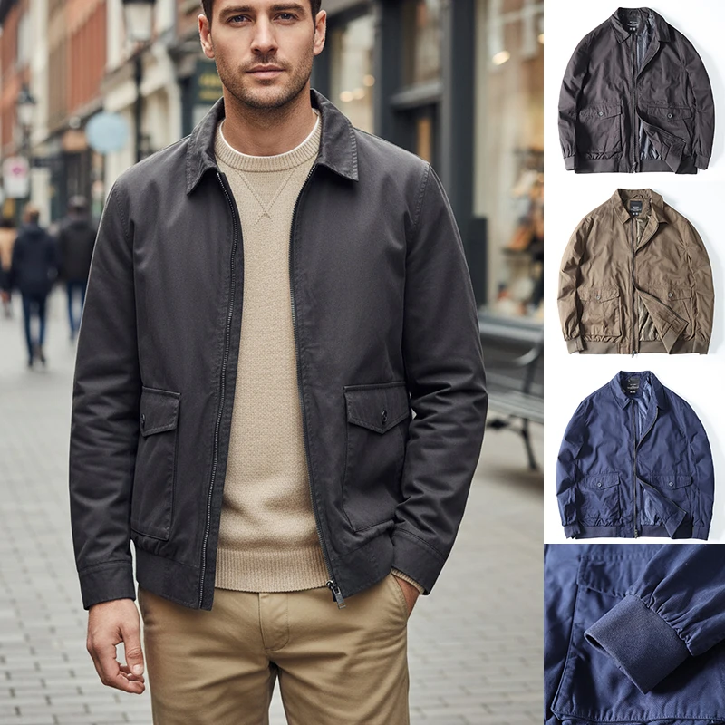 北美巴恩风 水洗100棉纱卡秋季男士复古休闲翻领A2空军夹克外套潮